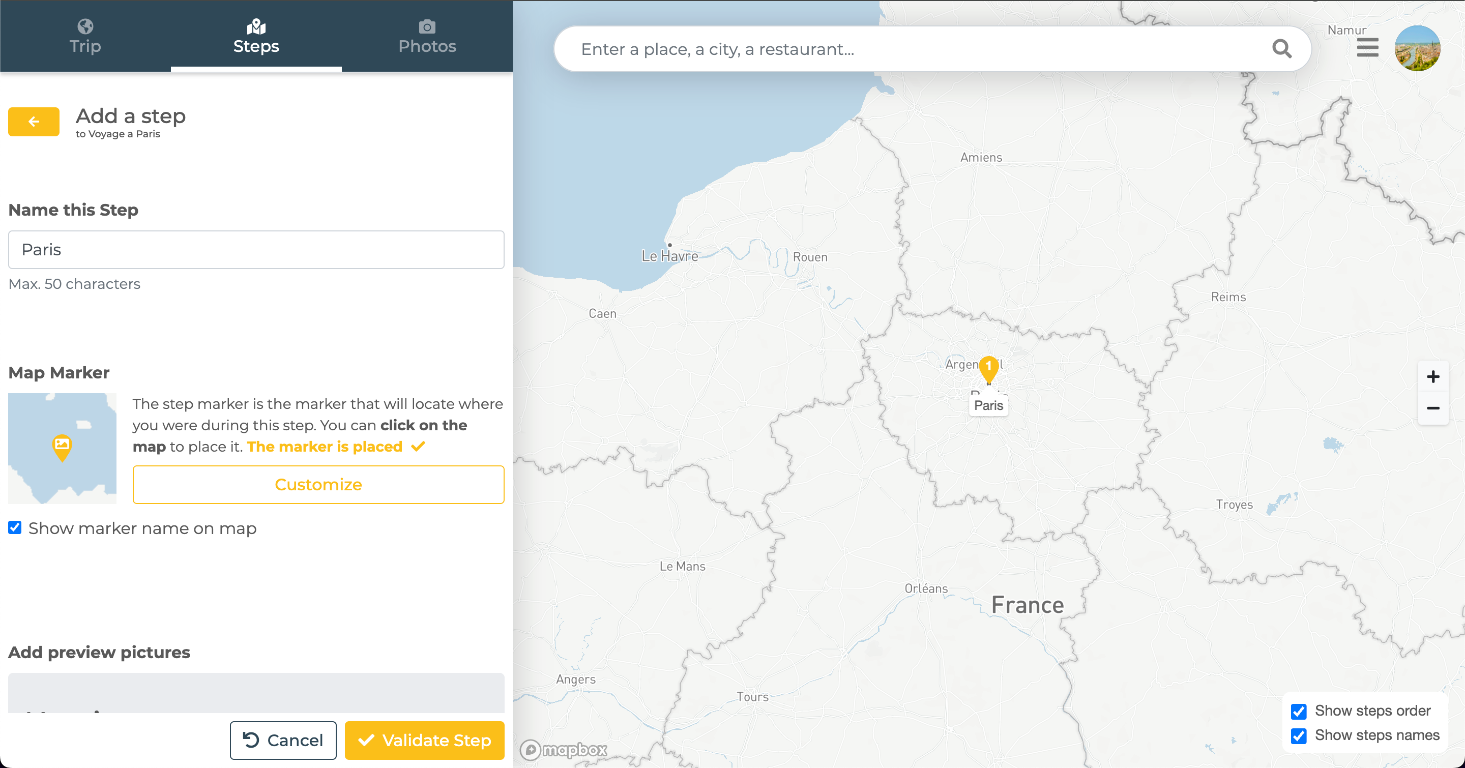 Add trip steps manually