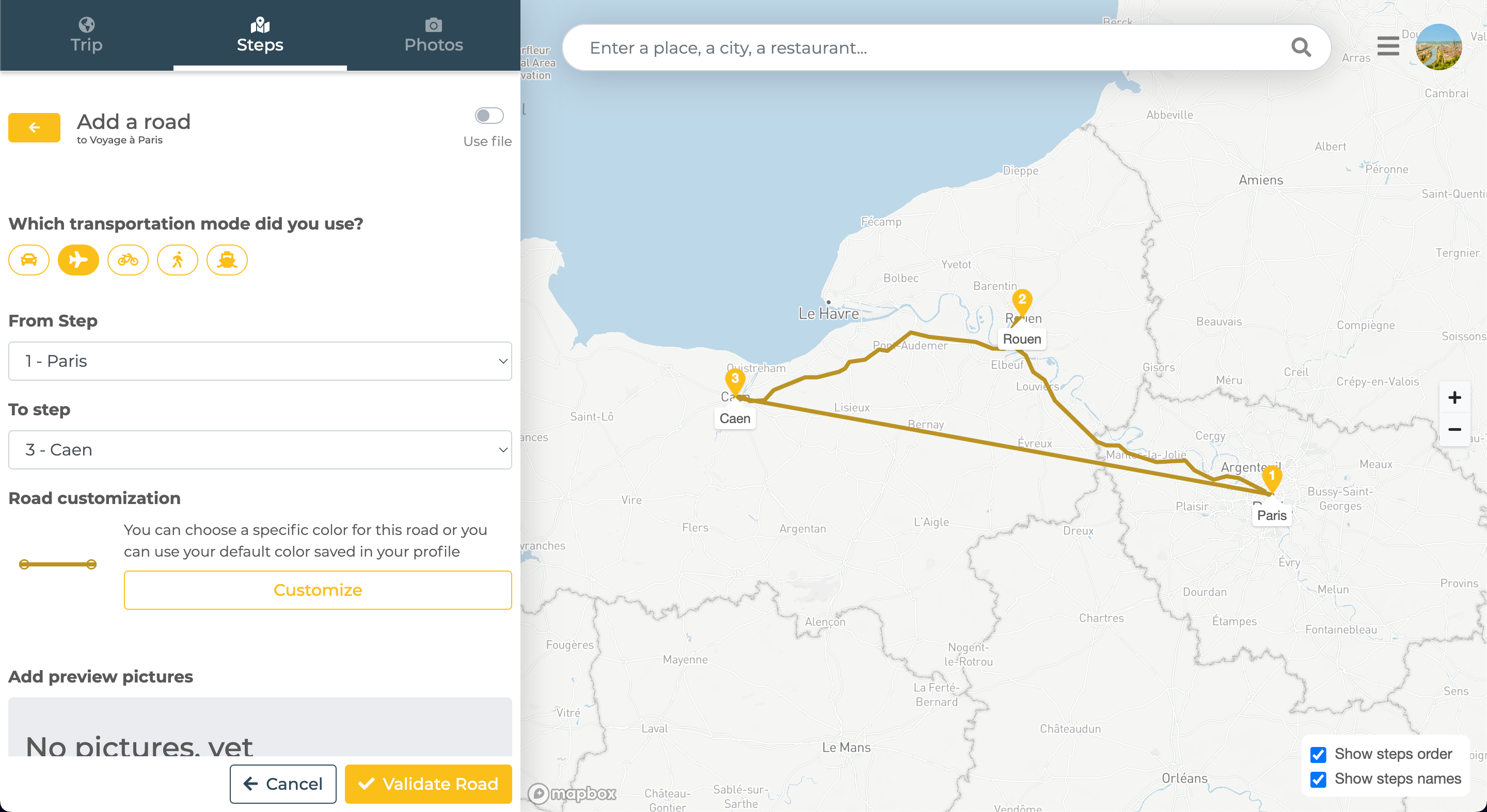 Add trip steps special route