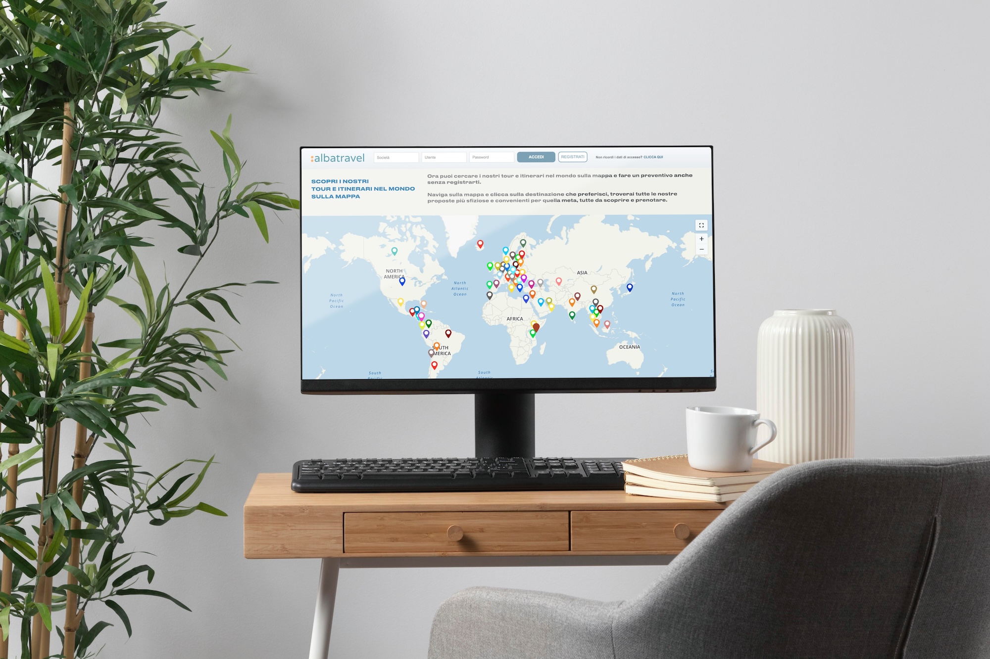 Travel map on an agency homepage, making it easy to find an itinerary by destination