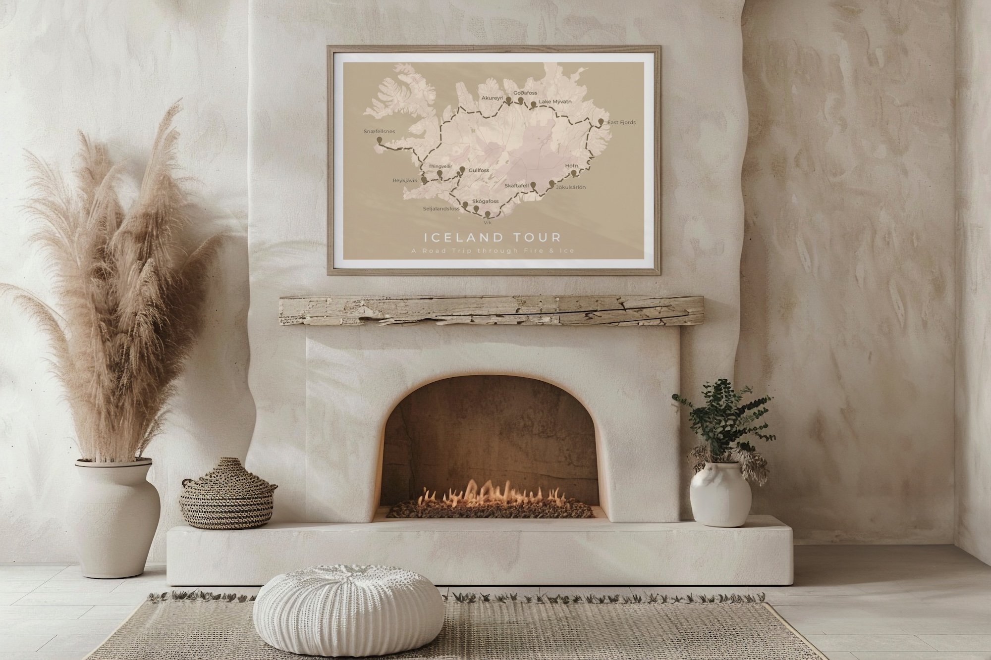 Photo of a poster showing the itinerary of a trip in Iceland