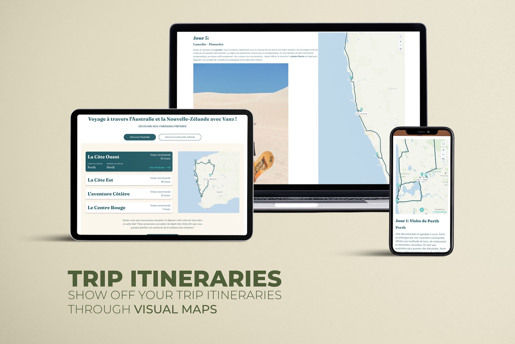 Example of a travel website with itinerary presentation maps