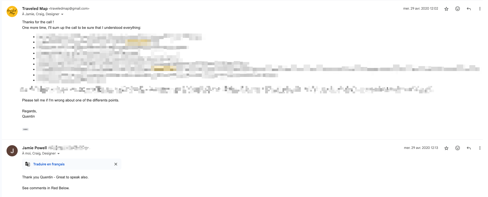 Mail exchanges between SignatureGolf and TraveledMap