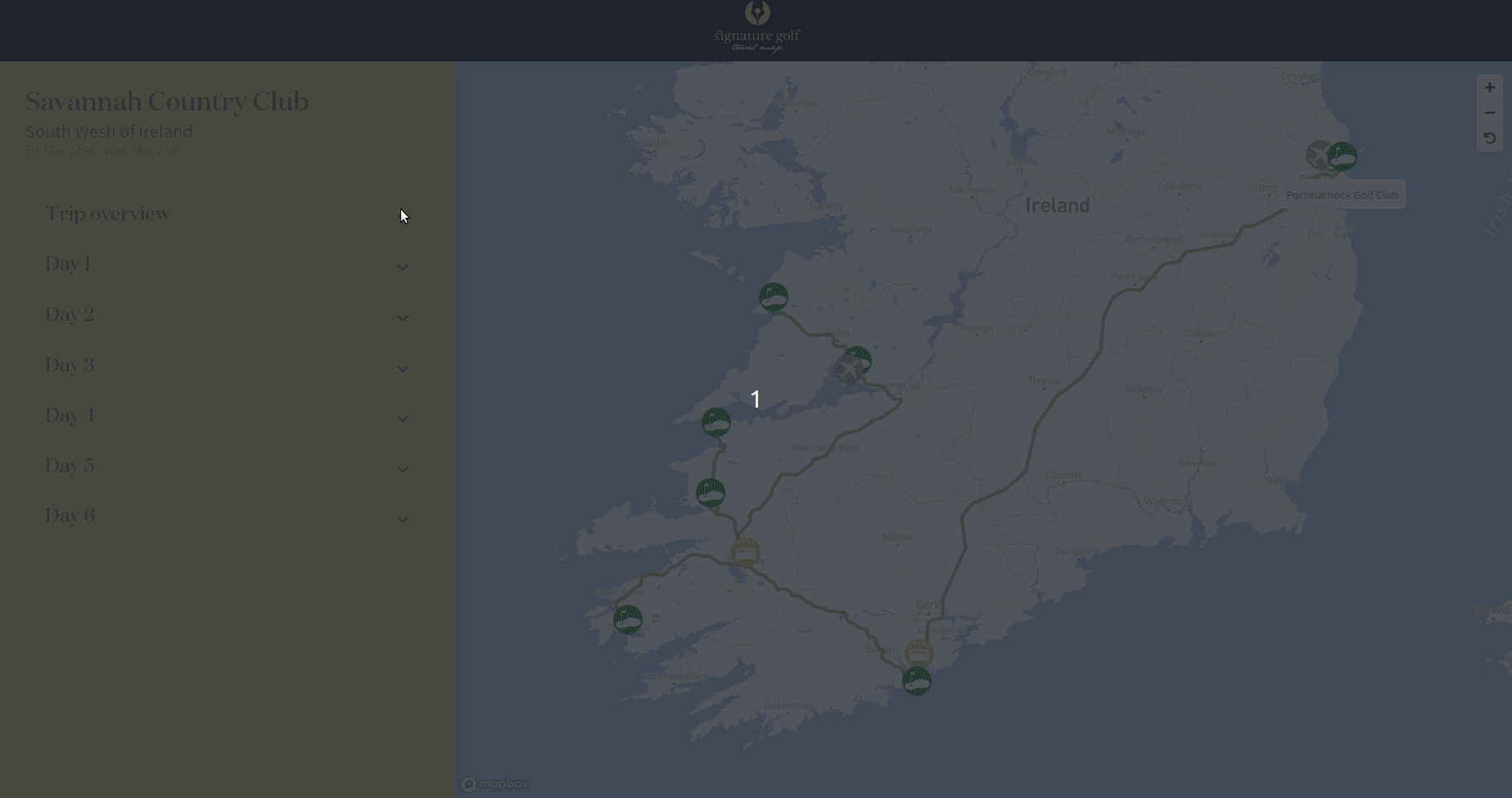 Example of an interactive map offered by TraveledMap.com