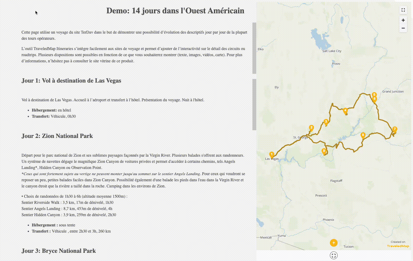 Demonstration of the TraveledMap WordPress plugin