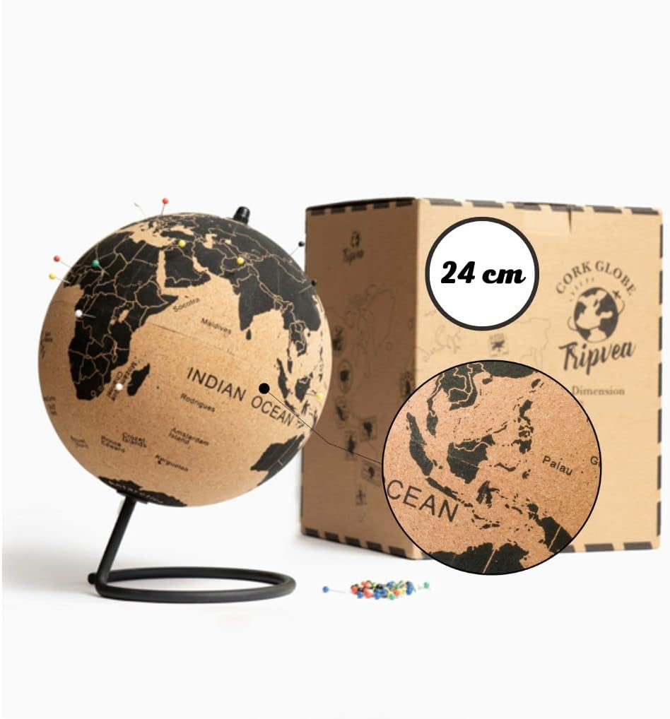Cork globe with push pins