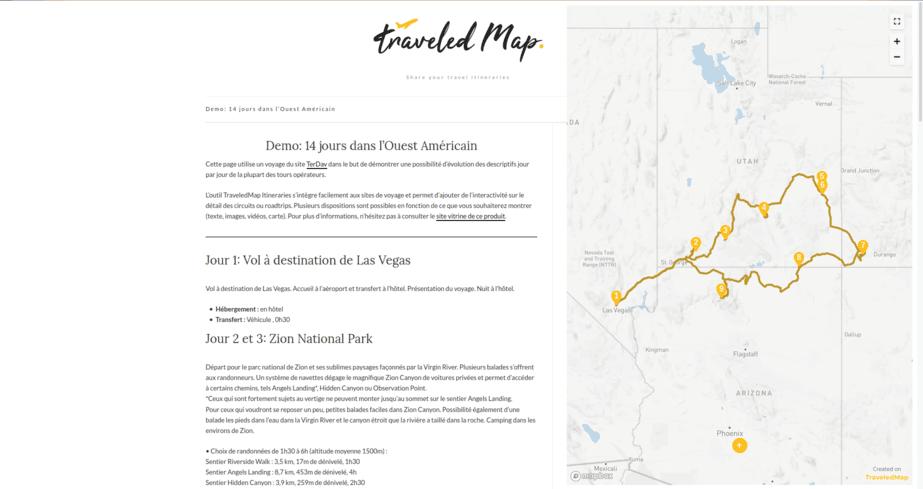 Captura de pantalla de un itinerario de viaje en un blog