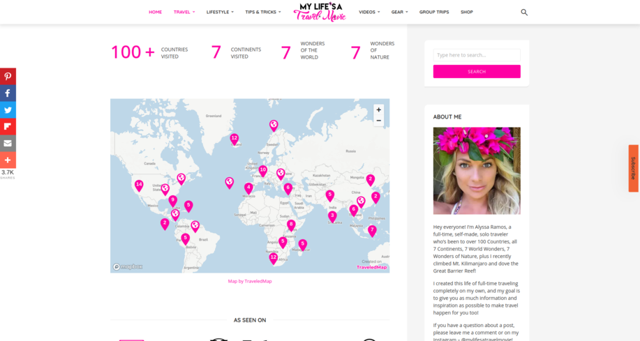 Screenshot of a map embedded in a blog