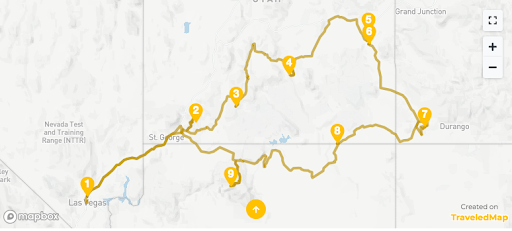 Example of road trip map created with TraveledMap
