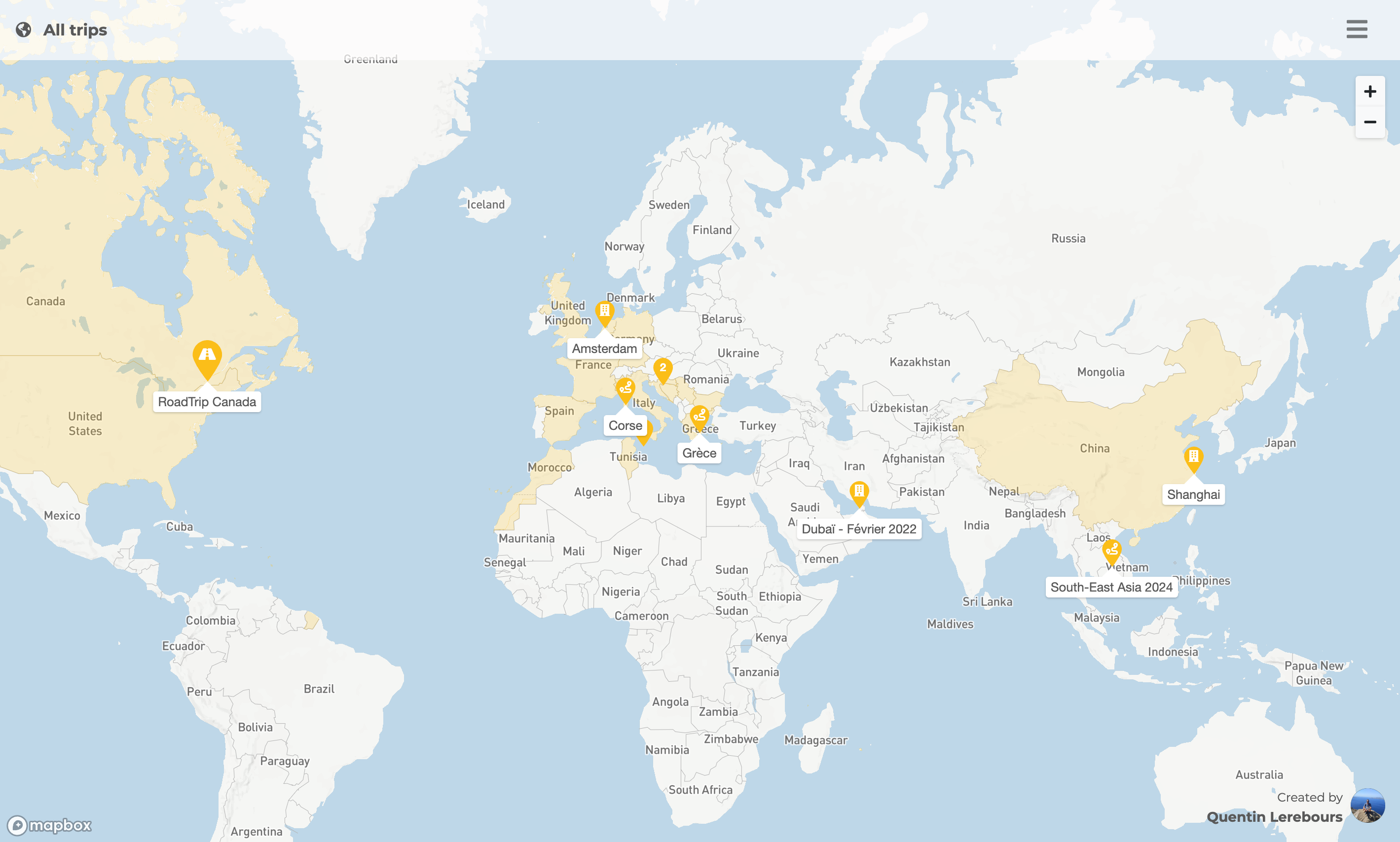 Demonstration traveledmap with markers and cluster markers