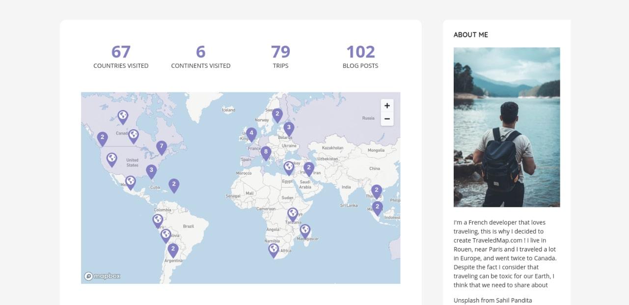 Map integrated on a blog homepage